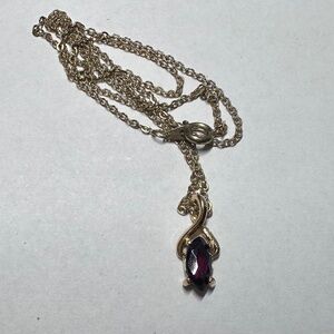 Vintage Faux Garnet and Yellow Gold Plated Necklace and Pendant